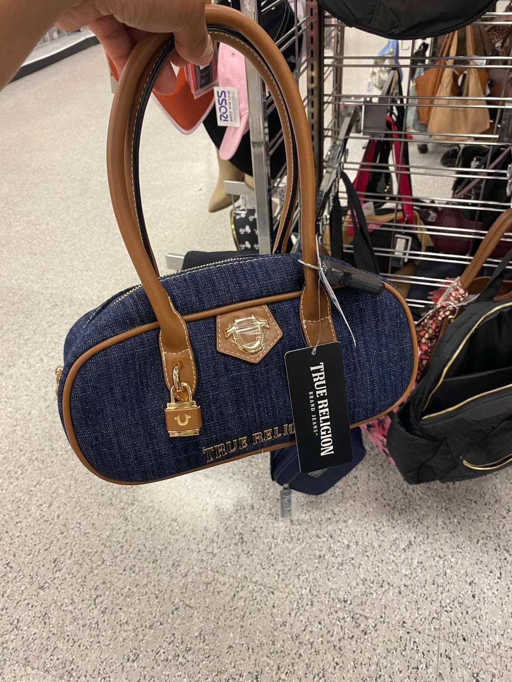 True Religion Denim and Tan Structured Satchel